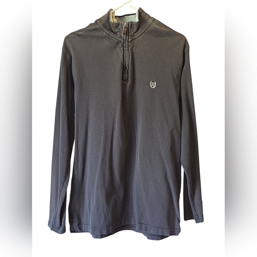 Chaps Mens Quarter Zip Pullover Dark Gray 100% Cotton Size Large
